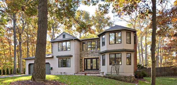 LeafGuard gutters shown on a contemporary home