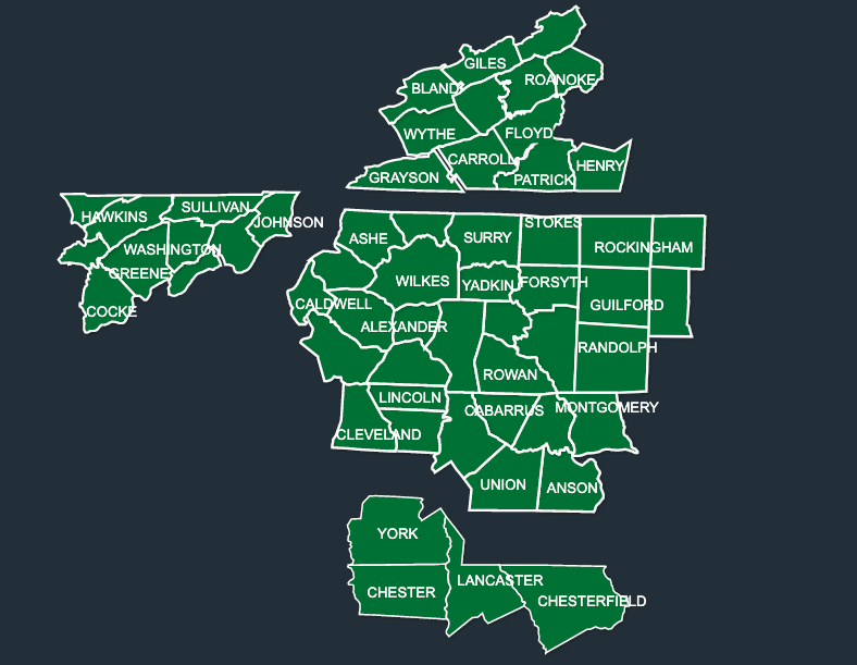 Map of LeafGuard gutters in North Carolina