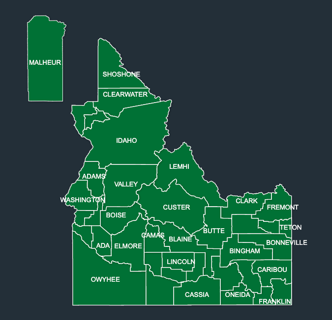 Map of LeafGuard gutters in Idaho