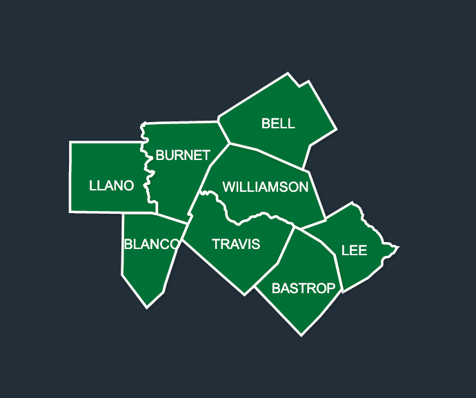 Map of LeafGuard gutters in Austin Texas 