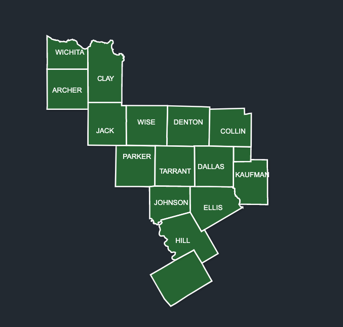 Map of LeafGuard gutters in Dallas Texas 