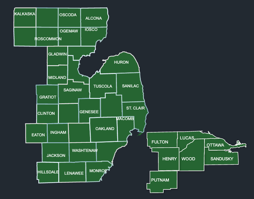 Map of LeafGuard Gutter Installations in Michigan