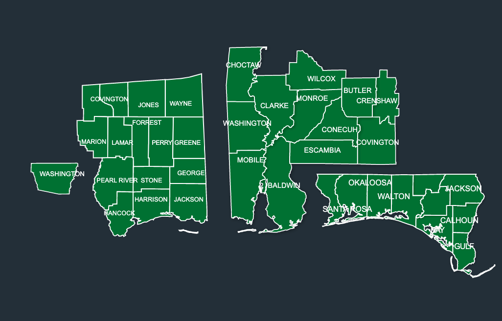 Map of LeafGuard gutters in Mobile