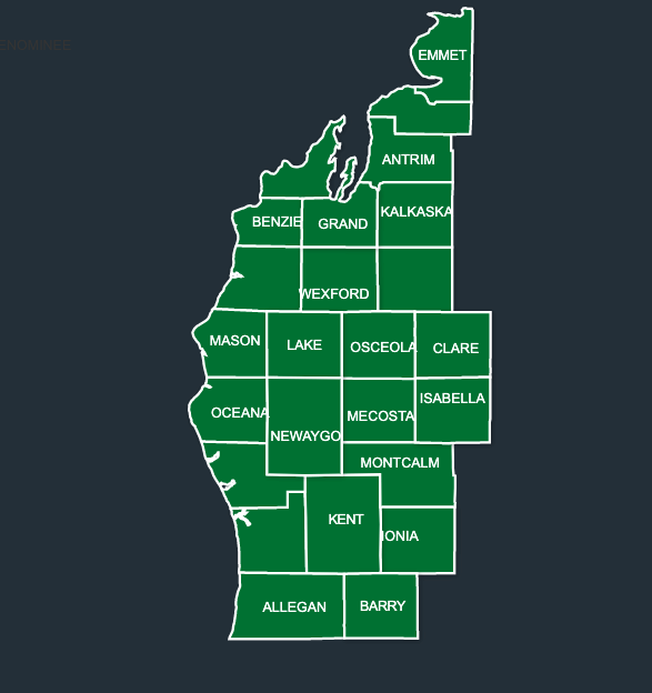 Map of LeafGuard gutters in Western Michigan