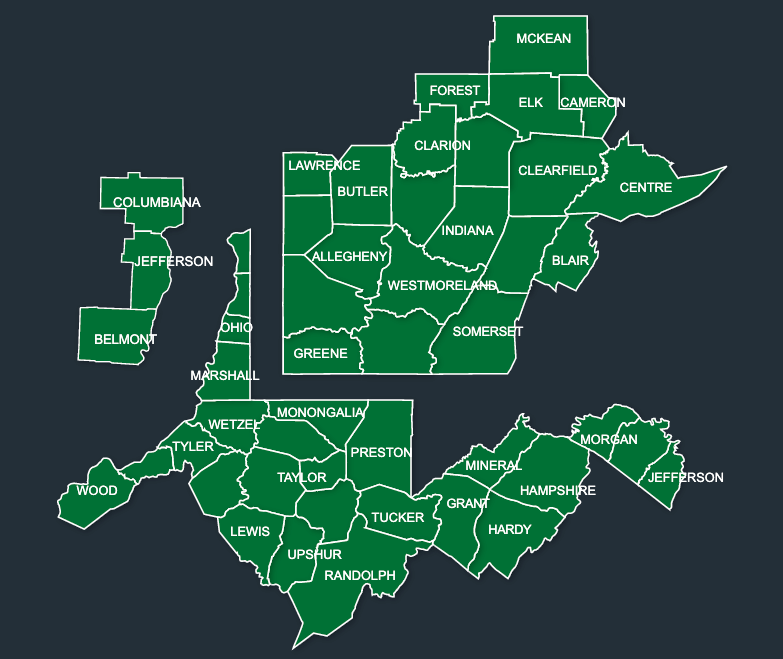 Map of LeafGuard gutters in Pittsburgh