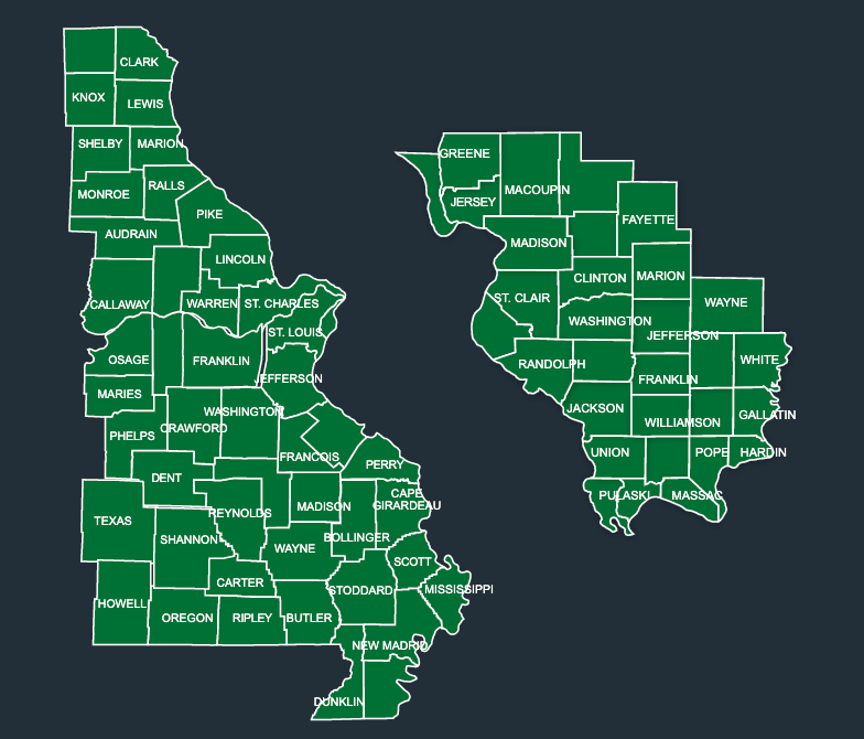 Map of LeafGuard gutters in Missouri